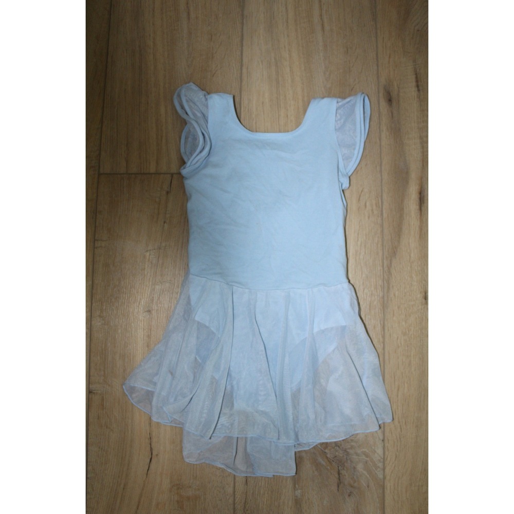 Girls Light Blue‎ Ballet Leotard Mesh Skirt Criss Cross Back Size M